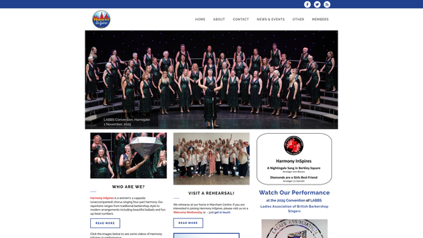 Screenshot of the Harmony Inspires Oxford Barbershop Club website