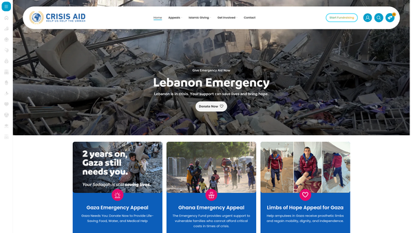 Screenshot of the Crisis Aid website