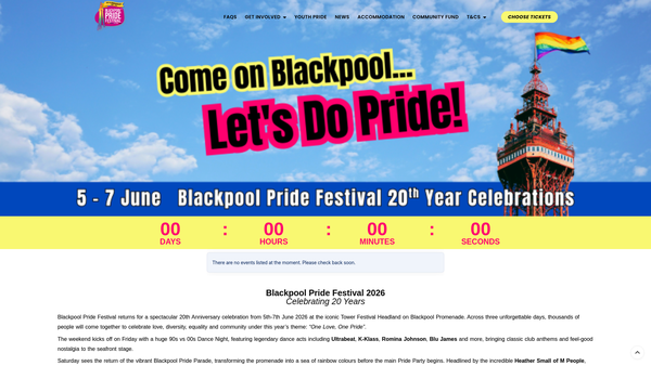 Screenshot of the Blackpool Pride Festival website