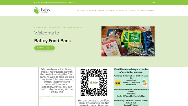 Screenshot of the Batley Food Bank website
