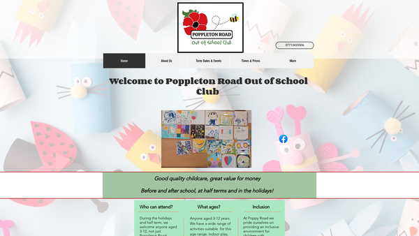 Screenshot of the Poppleton Road Out Of School Club website