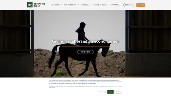 Screenshot of the Racehorse Relief website