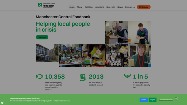 Screenshot of the Manchester Central Foodbank website