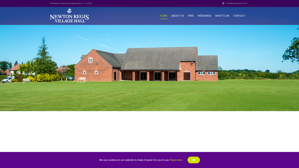 Screenshot of the Newton Regis Village Hall Charity website