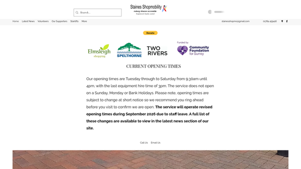 Screenshot of the Staines Shopmobility. website