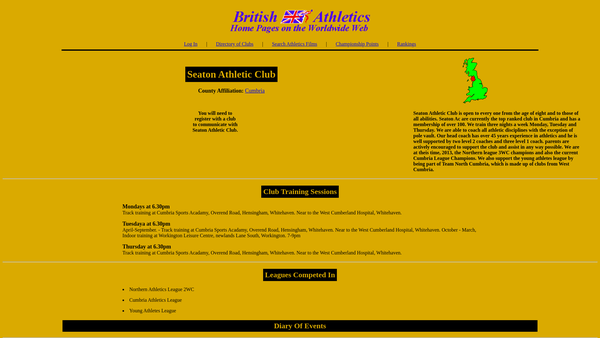 Screenshot of the Seaton Athletic Club website