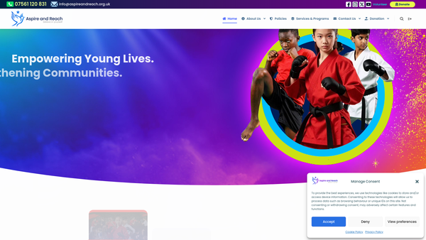 Screenshot of the Aspire And Reach website