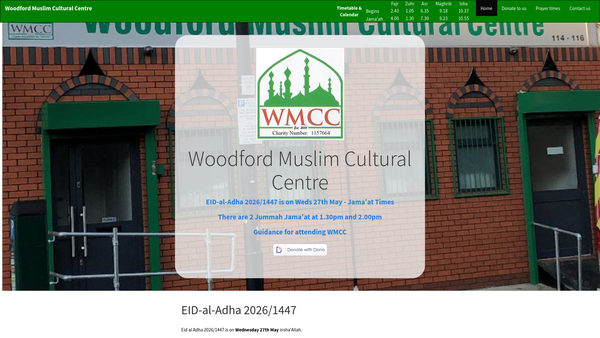 Screenshot of the Woodford Muslim Cultural Centre Ltd website