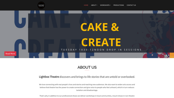 Screenshot of the Lightbox Theatre Productions website