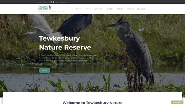 Screenshot of the Tewkesbury Nature Reserve Ltd website