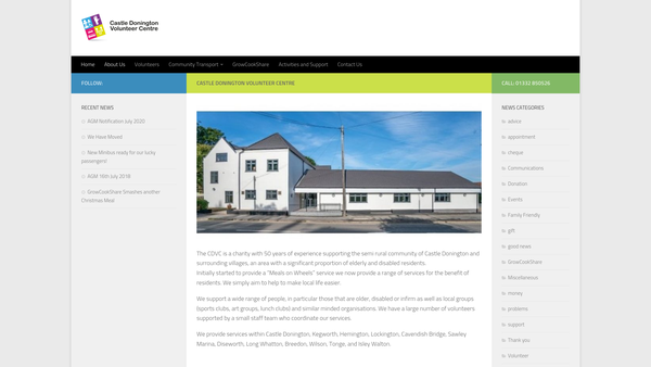Screenshot of the Castle Donington Volunteer Centre website