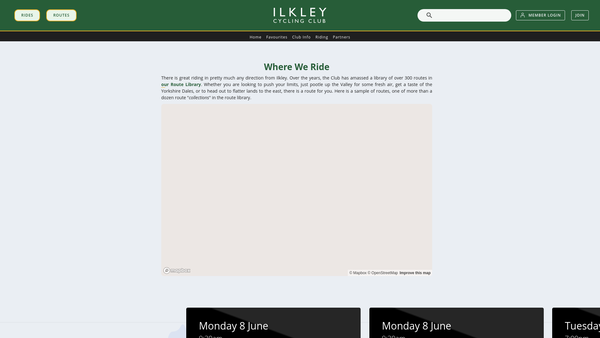 Screenshot of the Ilkley Cycling Club website