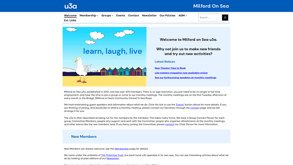 Screenshot of the Milford On Sea U3A website