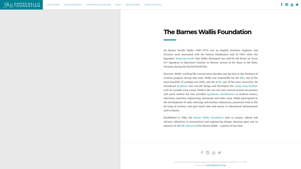 Screenshot of the The Barnes Wallis Foundation website