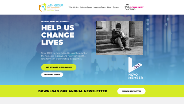 Screenshot of the The Lath (Looking After The Homeless) Group website