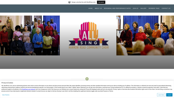 Screenshot of the All Sing Harrow Road Community Choir website