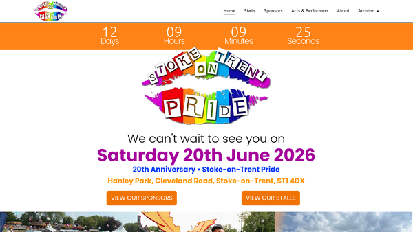Screenshot of the Stoke-On-Trent Pride website