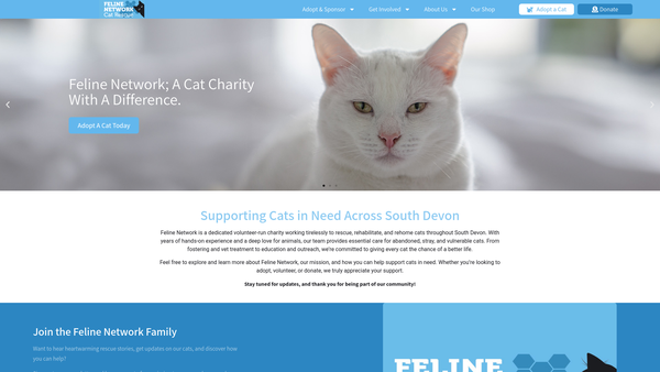 Screenshot of the Feline Network Cat Rescue website
