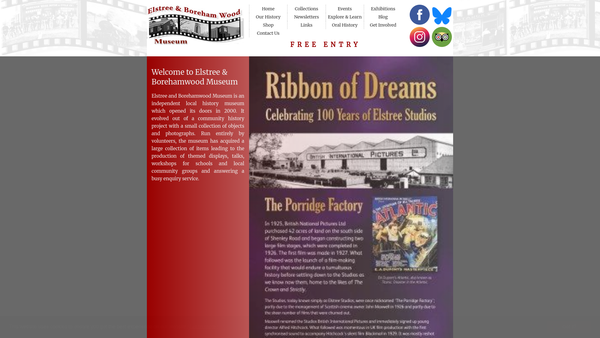 Screenshot of the Elstree & Borehamwood Museum website