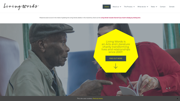 Screenshot of the Living Words Arts website