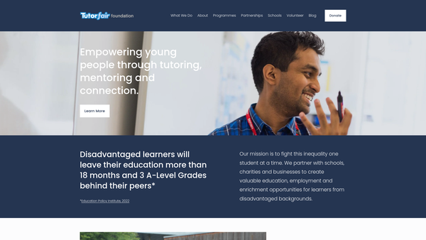 Screenshot of the Tutorfair Foundation website