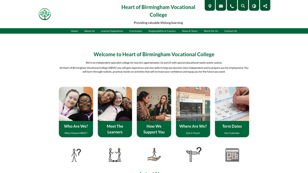 Screenshot of the Heart Of Birmingham Vocational College Ltd website