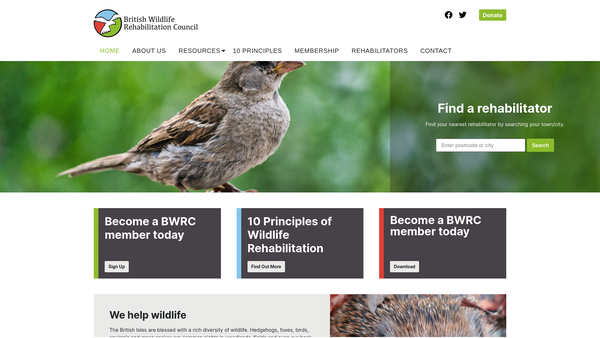 Screenshot of the British Wildlife Rehabilitation Council website