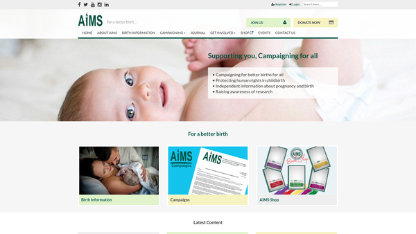 Screenshot of the Association For Improvements In The Maternity Services website