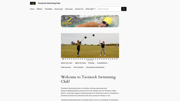 Screenshot of the Tavistock Swimming Club (Est. 1990) website