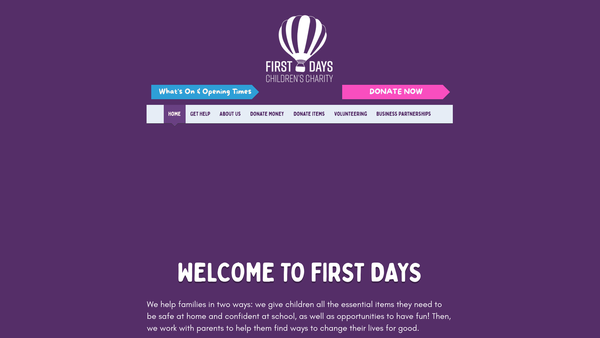 Screenshot of the First Days Children's Charity website