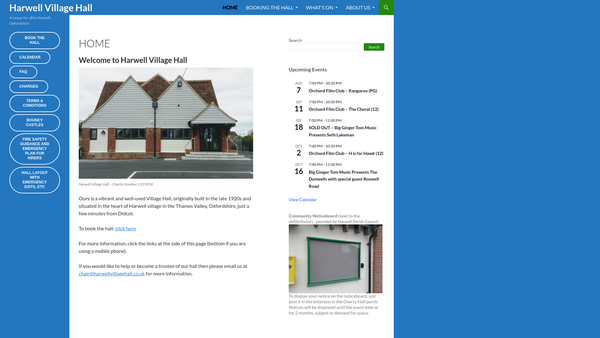 Screenshot of the Harwell Village Hall website