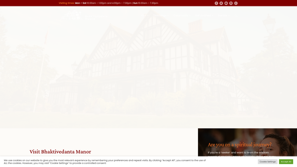Screenshot of the International Society For Krishna Consciousness Bhaktivedanta Manor website