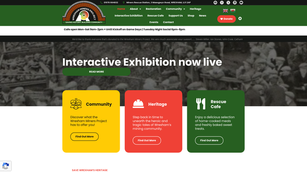 Screenshot of the Wrexham Miners Project website