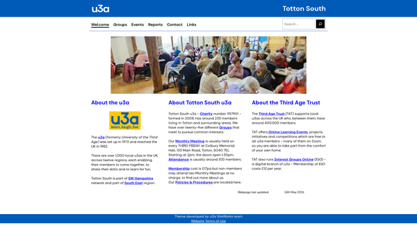 Screenshot of the Totton South U3A website