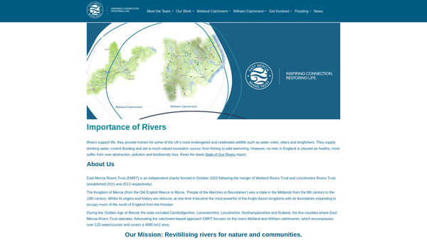 Screenshot of the East Mercia Rivers Trust website