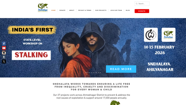 Screenshot of the Snehalaya UK website