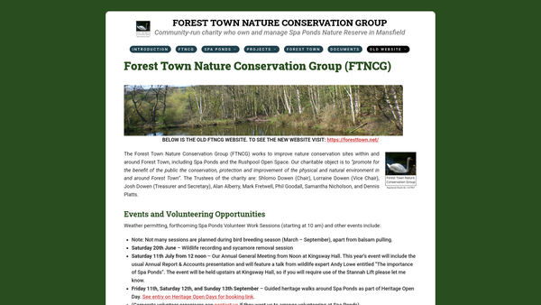 Screenshot of the Forest Town Nature Conservation Group website