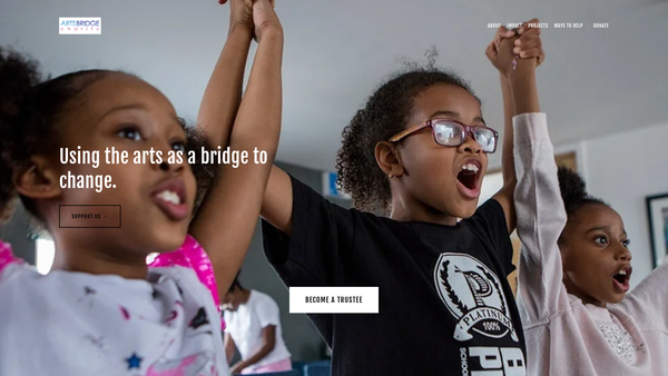 Screenshot of the Arts Bridge Charity website