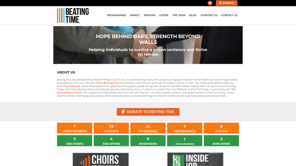 Screenshot of the Beating Time website