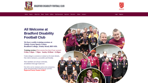 Screenshot of the Bradford Disability Football Club website