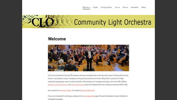 Screenshot of the Community Light Orchestra website
