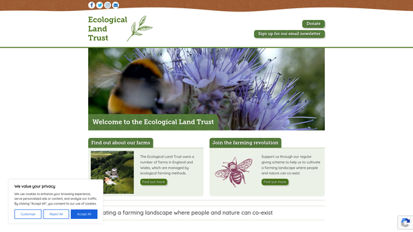 Screenshot of the Ecological Land Trust website