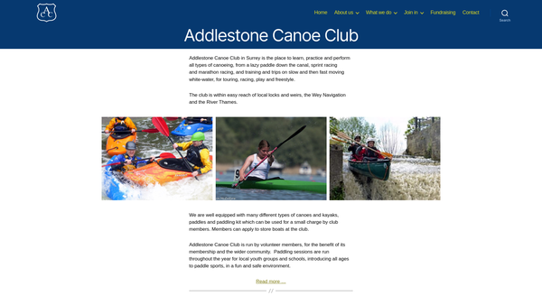 Screenshot of the Addlestone Canoe Club website