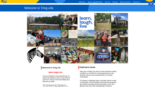 Screenshot of the Tring U3A website