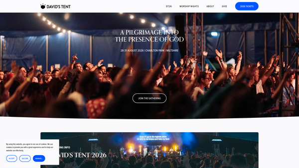 Screenshot of the David's Tent website
