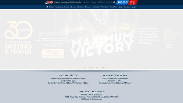 Screenshot of the Kicc Praise Tabernacle website