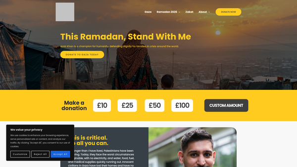Screenshot of the The Amir Khan Foundation website