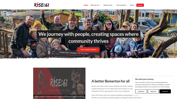 Screenshot of the Rise:61 website