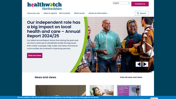 Screenshot of the Healthwatch Hertfordshire Limited website