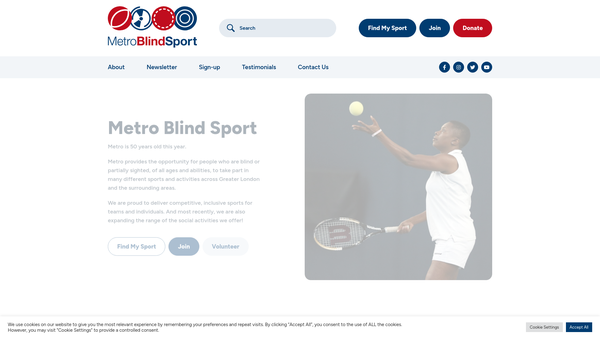 Screenshot of the Metro Sports And Social Club Of Vision Impaired People website